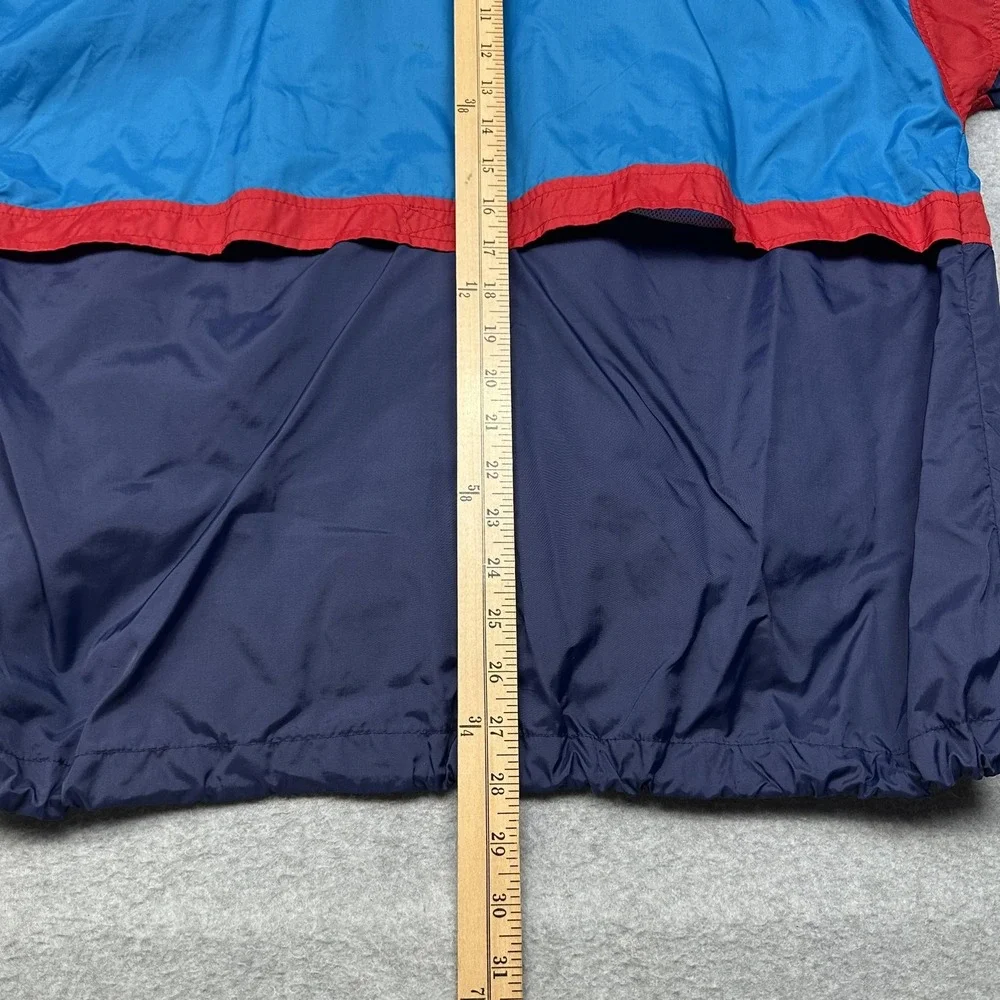 VTG 90s Cheetah Mervyns Windbreaker Jacket Mens L Blue Red Colorblock Hood Retro